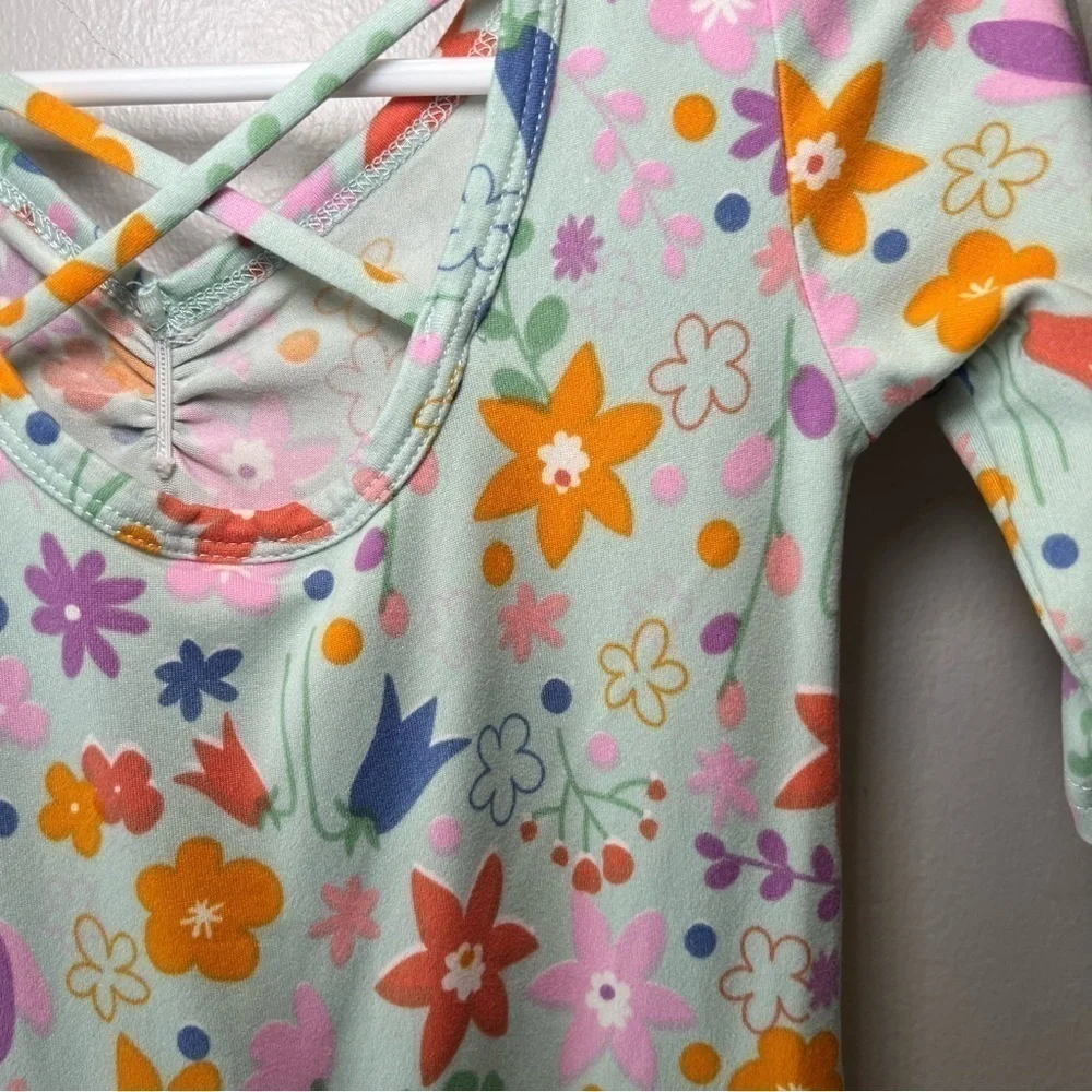 Dot Dot Smile Short Sleeve Kids Dress Mint Green With Flowers Size 2T